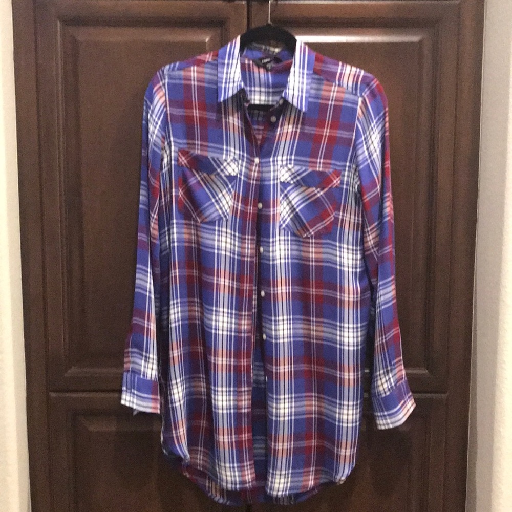 NEW!! Plaid Print Oversized Button Front Tunic